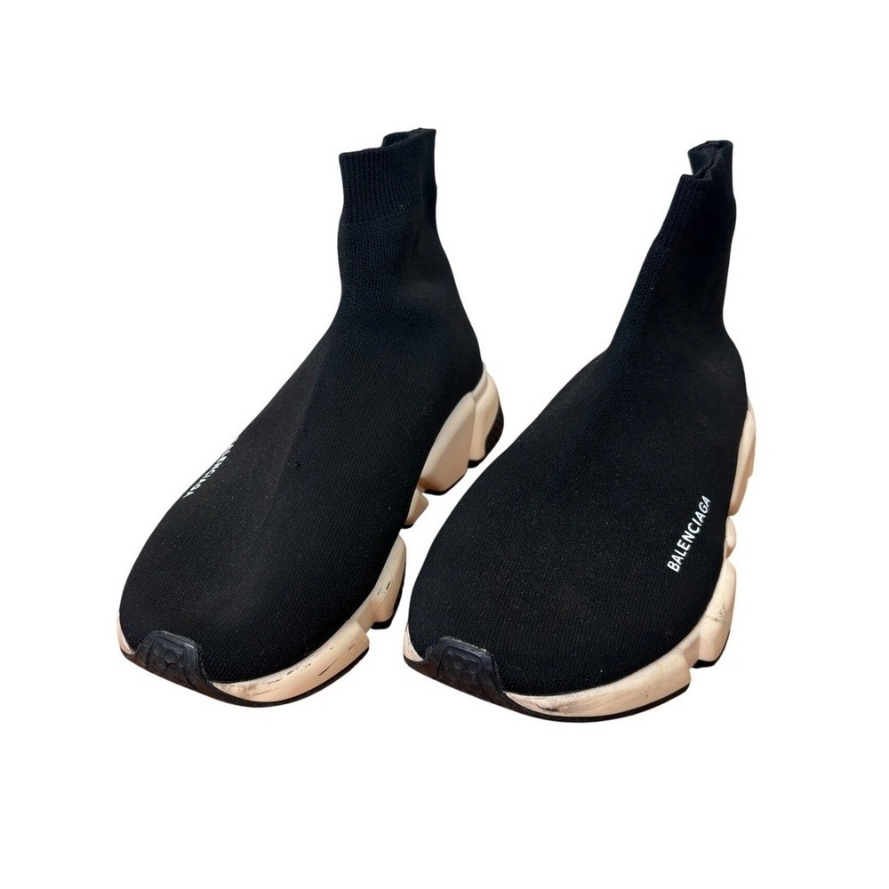Balenciaga Speed Trainer Sock Sneakers Black White Technical Knit Logo size 44
